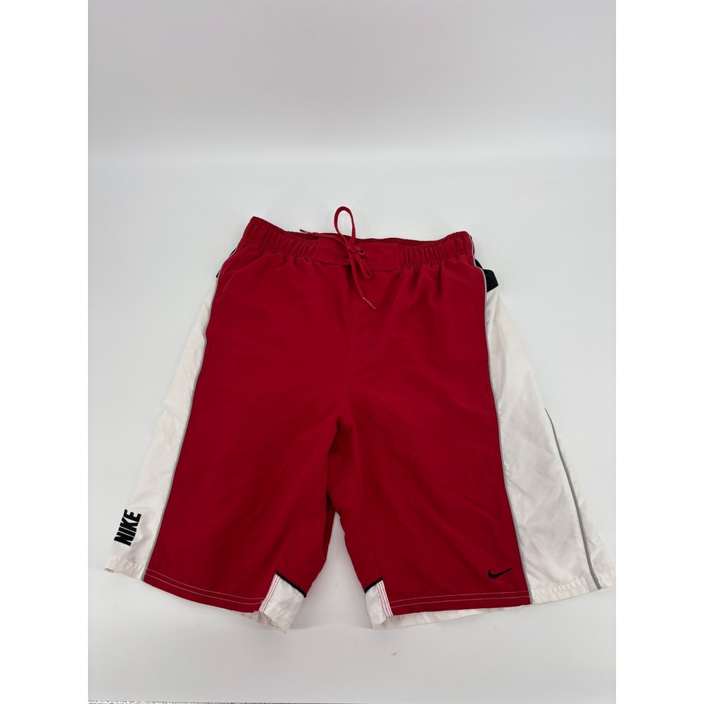 Nike Swim Trunks Mens Medium Red White Black Colorblock Mesh Lined Board Shorts